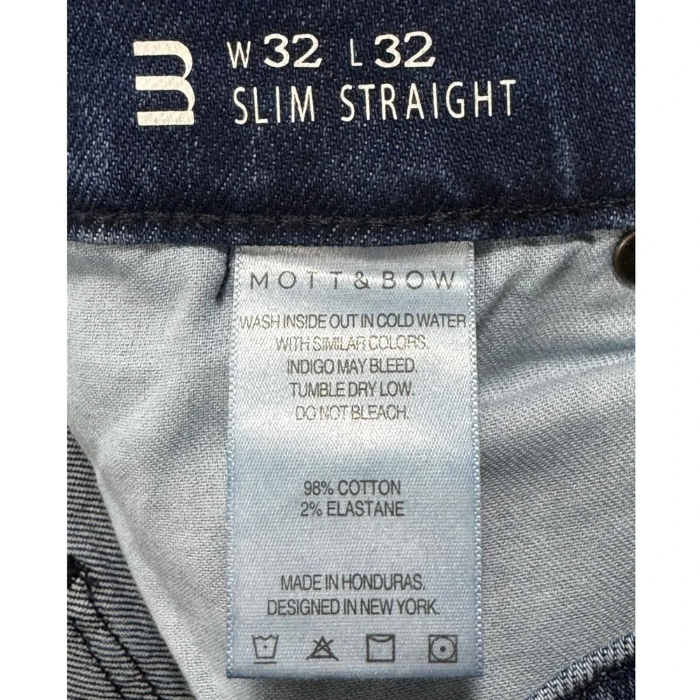 Mott & Bow Mens Slim Straight Stretch Blue Denim Jeans 32x32 Meas: 32x32